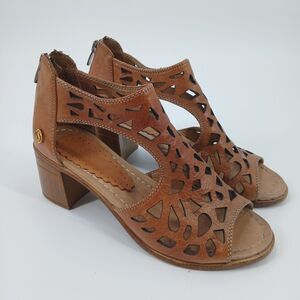 Sissi Heeled Sandals Womens EU 36 US 6 Brown Block Heel Resortwear Aesthetic